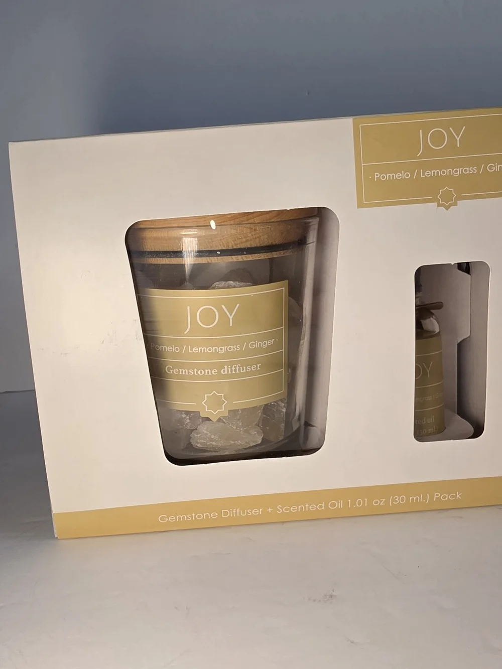 NWT F&F Yellow Gemstone Diffuser Set Pomelo Lemongrass Ginger Scented Salt Rock
